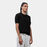 Ribbed Collar Knit Polo-T Shirt